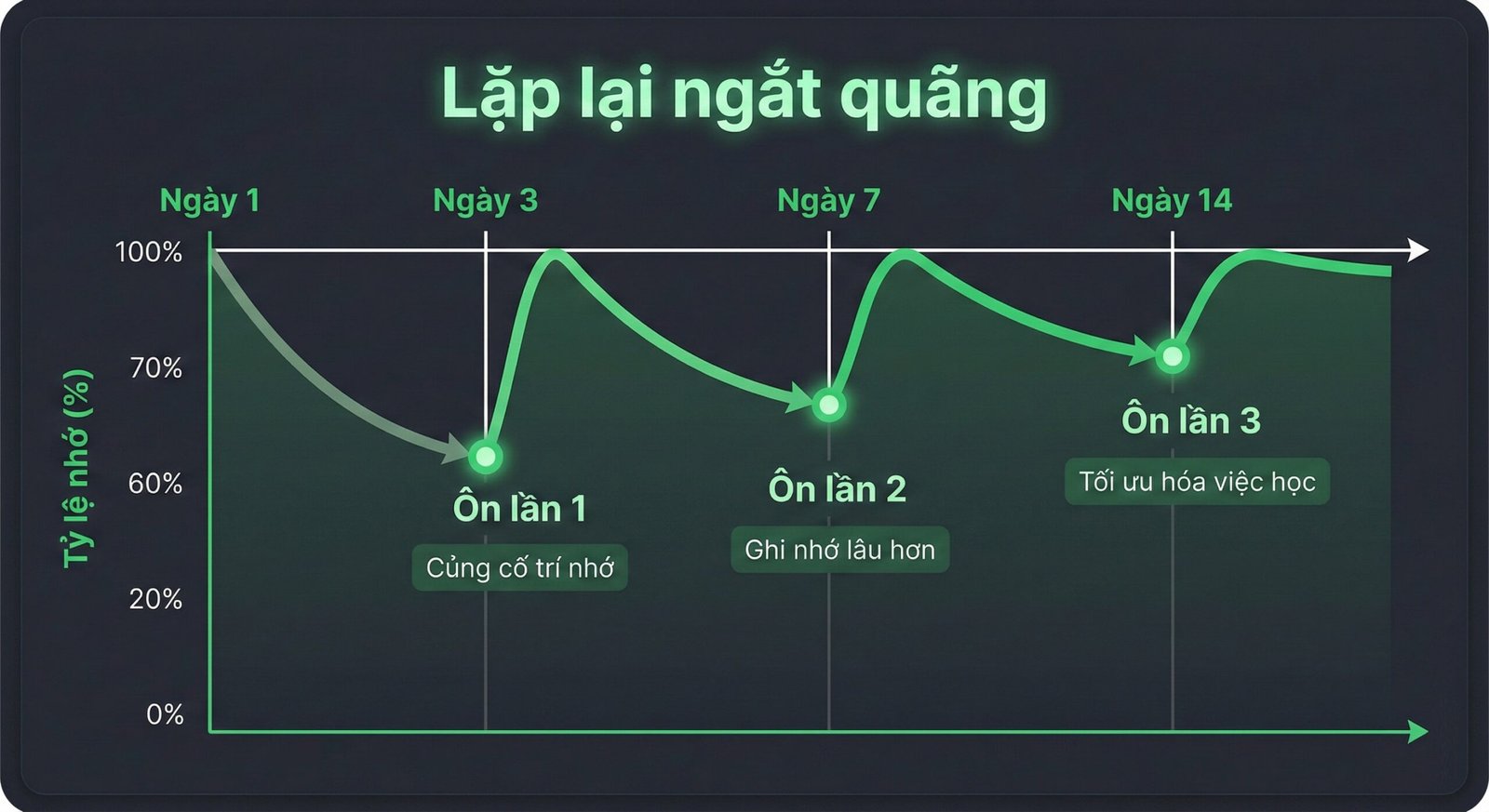 Phương pháp lặp lại ngắt quãng Spaced Repetition giúp nhớ từ vựng TOPIK lâu dài với các lần ôn tập tối ưu
